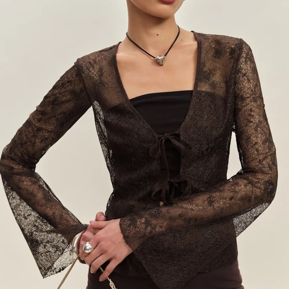 Reformation  Kristen Knit Top Brown Lace